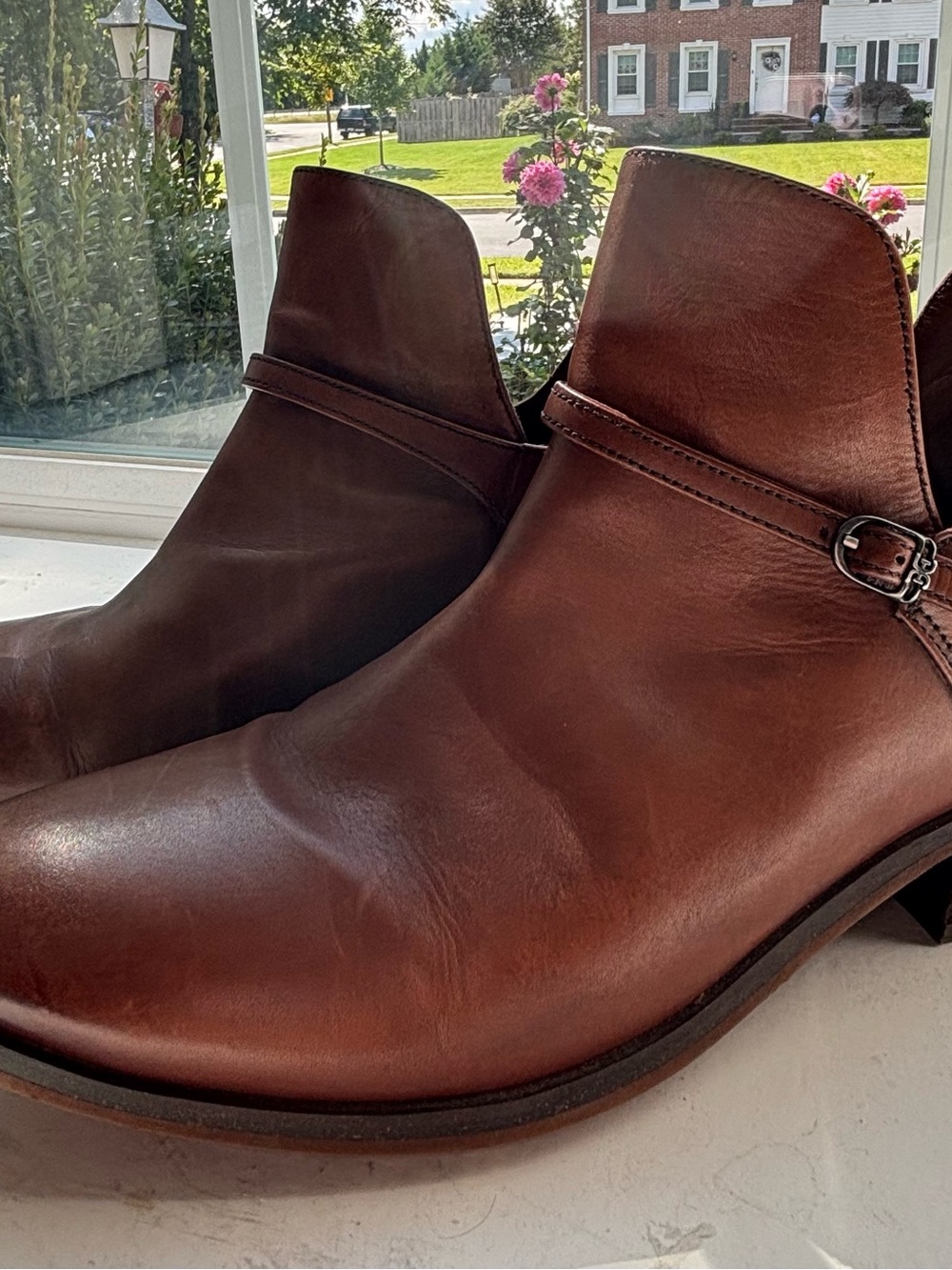 Sam Edelman Cognac Brown Leather Ankle Booties with Side Strap